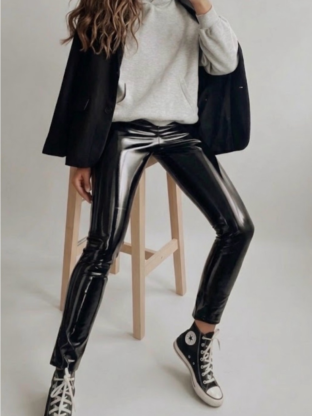 SPANX Faux Patent Leather High Waist Leggings Black M Shiny Liquid Pants Edgy
